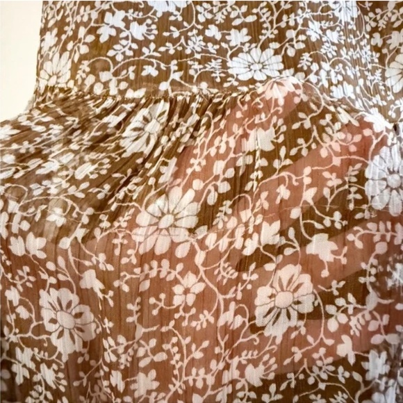 Sezane Olivia Long Sleeve Mini Dress in Flora Moka Brown Size 42 US 10 - Picture 8 of 13